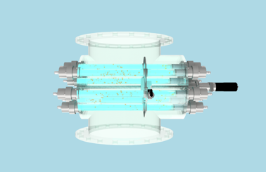 DESMI CompactClean Ballast Water Management System with a transparent chamber, blue liquid inside.